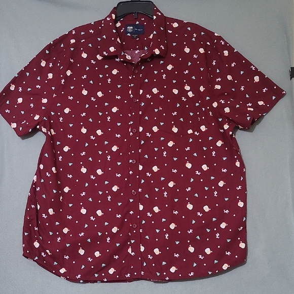 ROUTE 66 Men's Maroon Short Sleeve Christmas Patterned Shirt - Size 2X - Picture 1 of 14